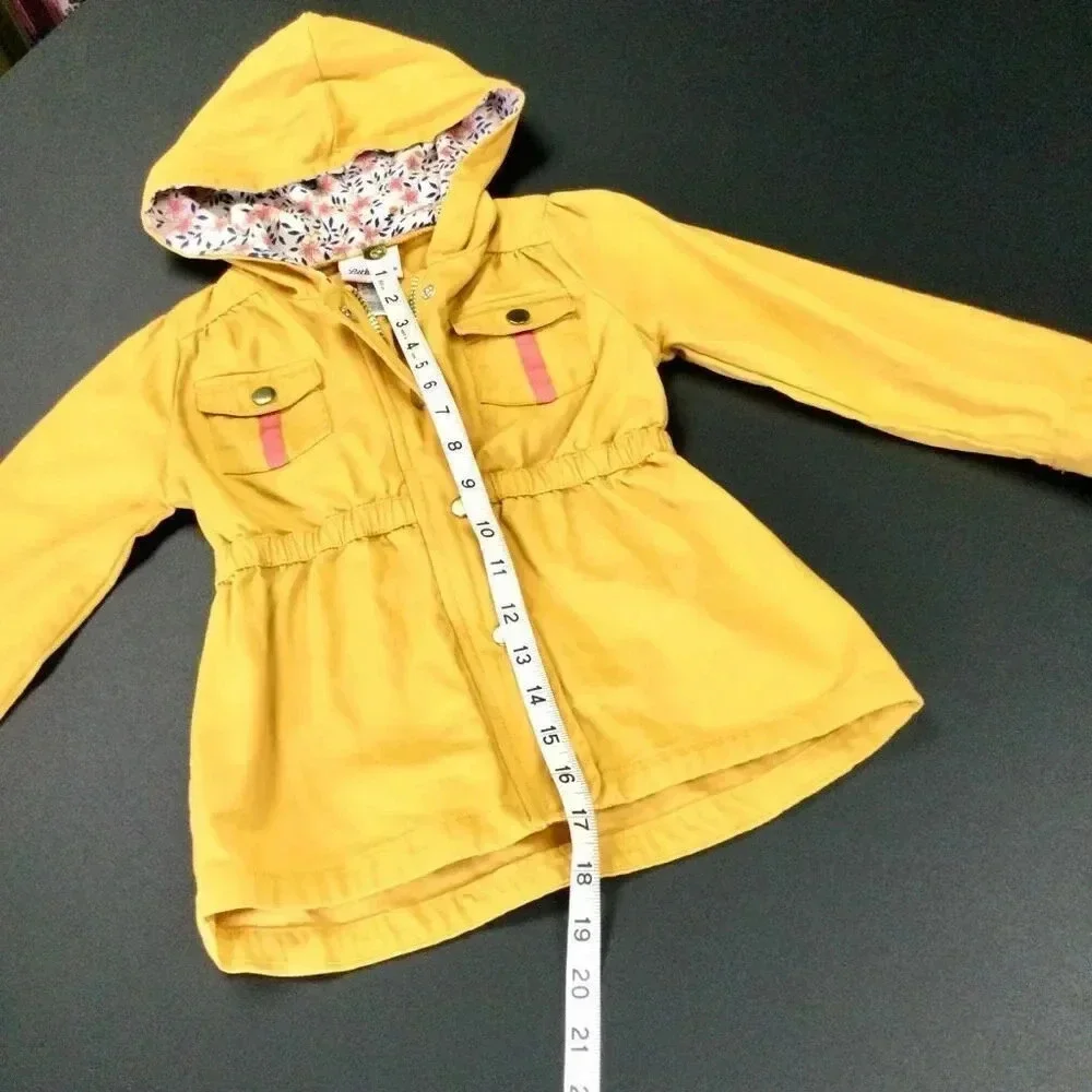 Little Lass Girls Yellow Elastic Waist Full Zip Hooded Anorak‎ Jacket Size 5